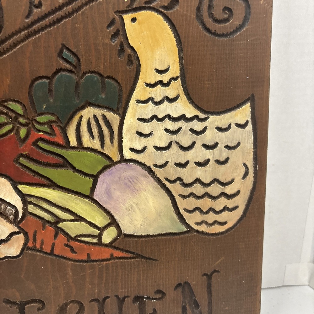 Vintage Country Kitchen Carved Hand Painted Decor Vegetables Mushroom Chicken - Picture 4 of 14